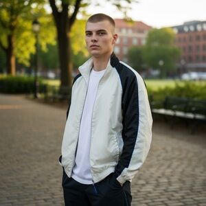 Consensus Sport Windbreaker Jacket, Men’s, Color Beige and White, Size Large